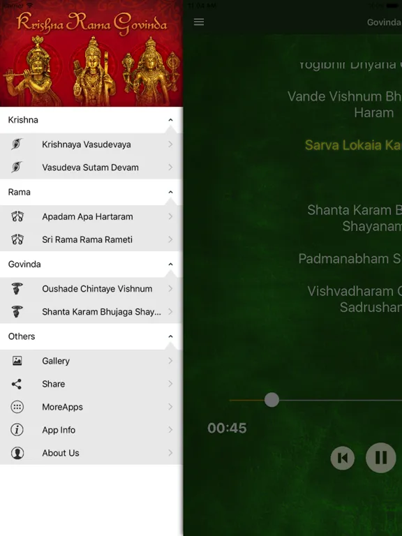 Tangkapan layar Krishna Rama Govinda iPad 