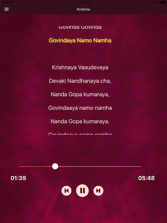 Tangkapan layar Krishna Rama Govinda iPad 