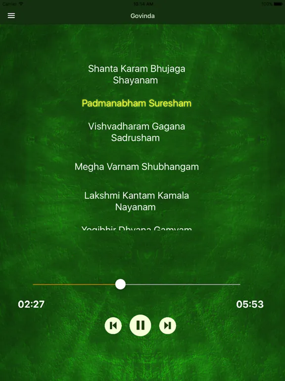 Tangkapan layar Krishna Rama Govinda iPad 