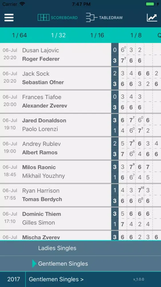 Zrzuty ekranu Open Era - Live tennis scores