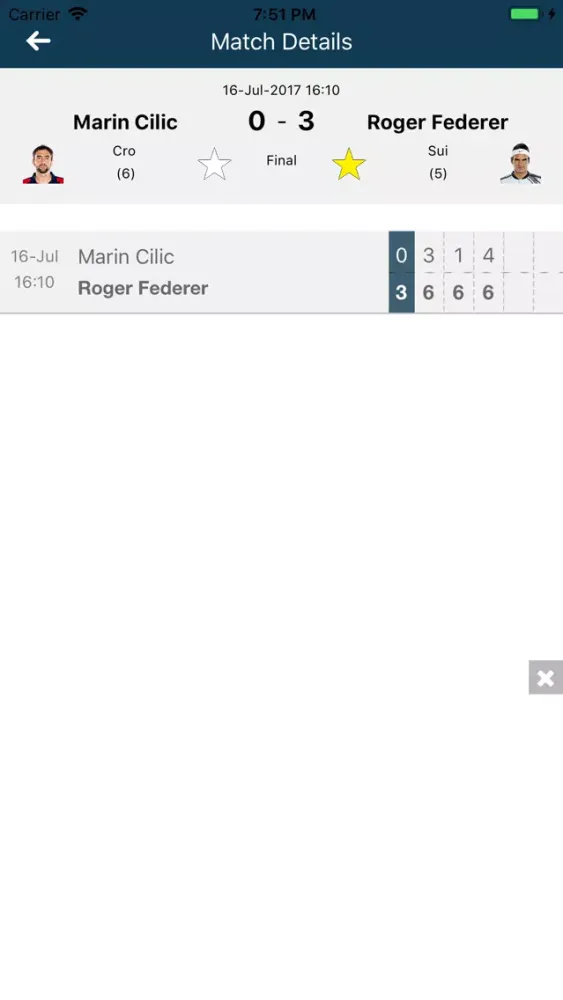 Zrzuty ekranu Open Era - Live tennis scores
