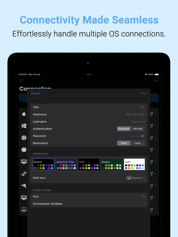 Tangkapan layar Terminux: SSH Client iPad 