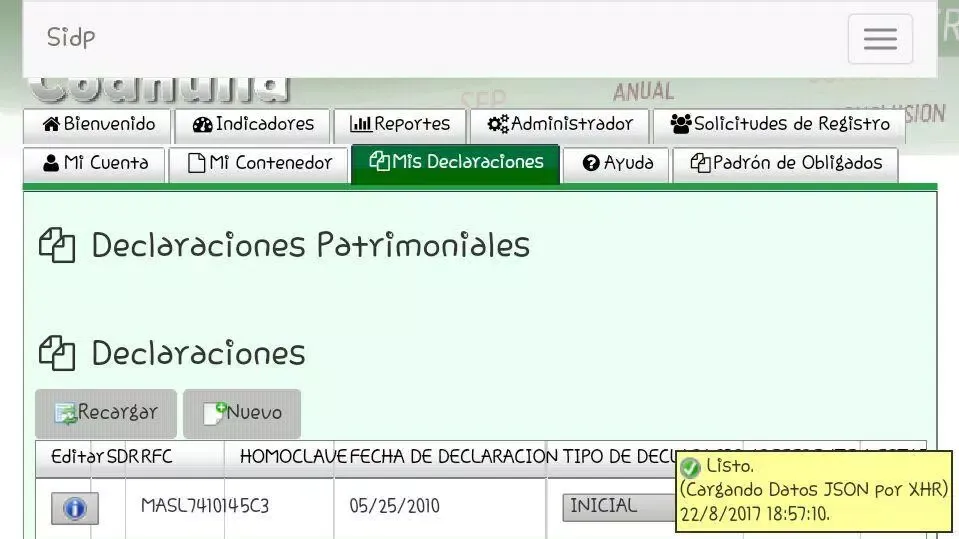 Sidp Coahuila - Declaranet Screenshots