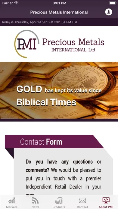 ภาพหน้าจอของ Precious Metals International.