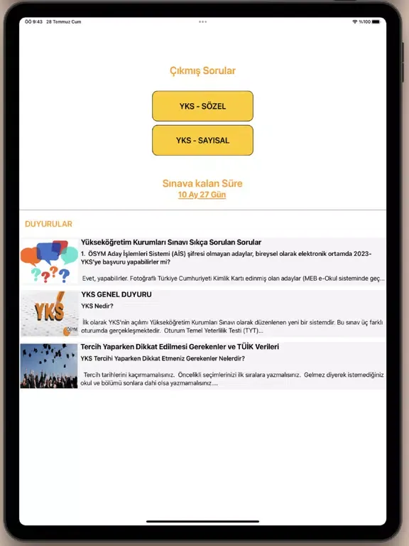 Tangkapan layar YKS-KPSS Çıkmış Sorular iPad 