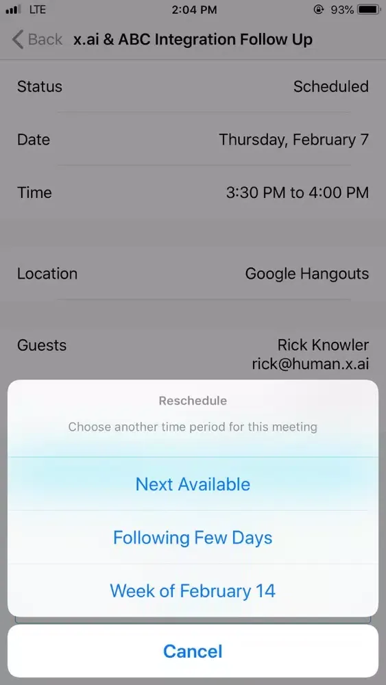 Скриншоты x.ai Scheduling Assistant