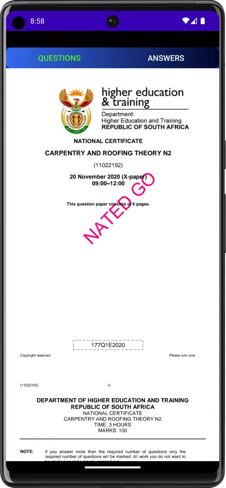 Screenshot di TVET Carpentry, Roofing Theory