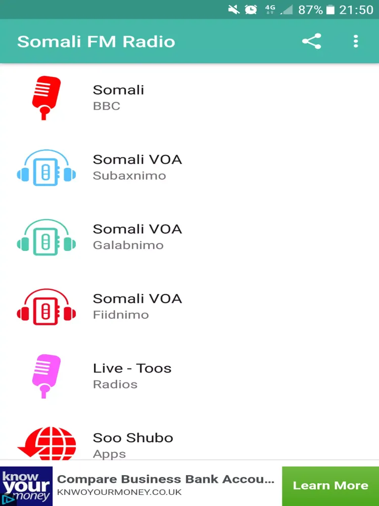 Capturas de tela do Somali FM