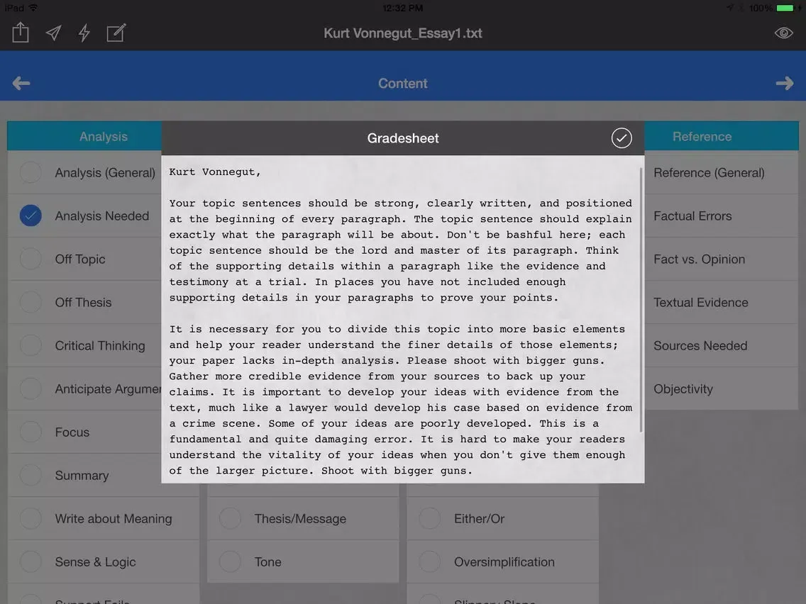 Capturas de tela do Essay Grader iPad 