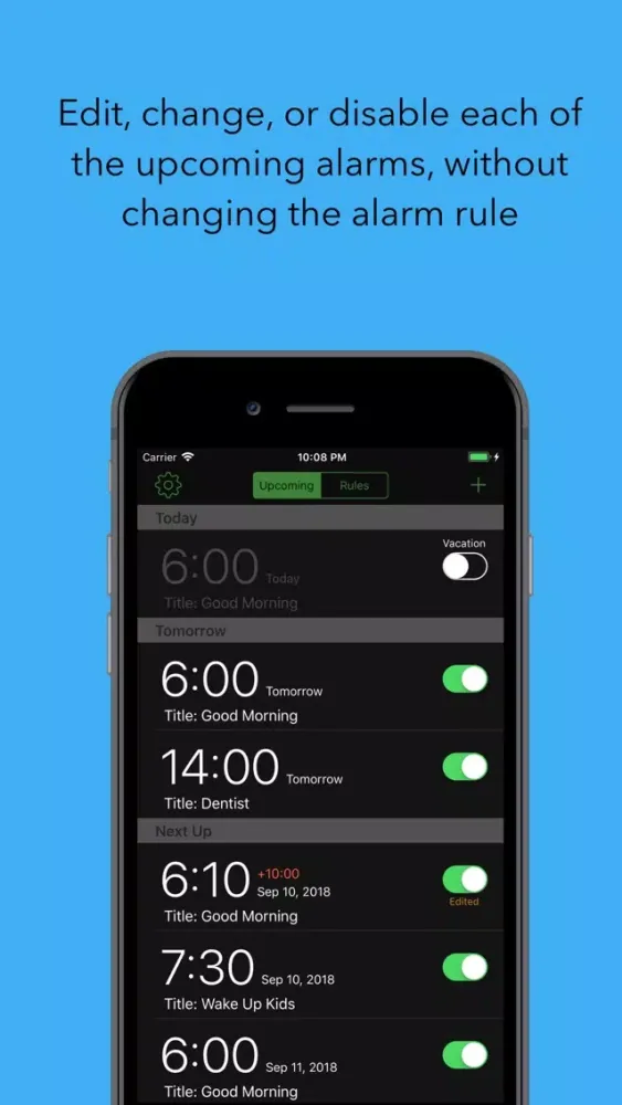 Tangkapan layar Upcoming Alarm Clock