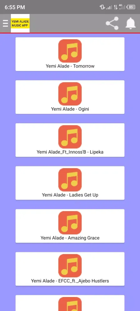 Tangkapan skrin Yemi Alade Songs
