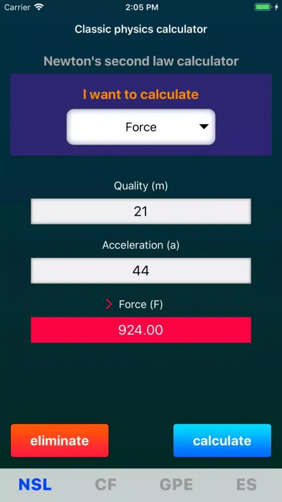 Capturas de tela do Classic physics calculator
