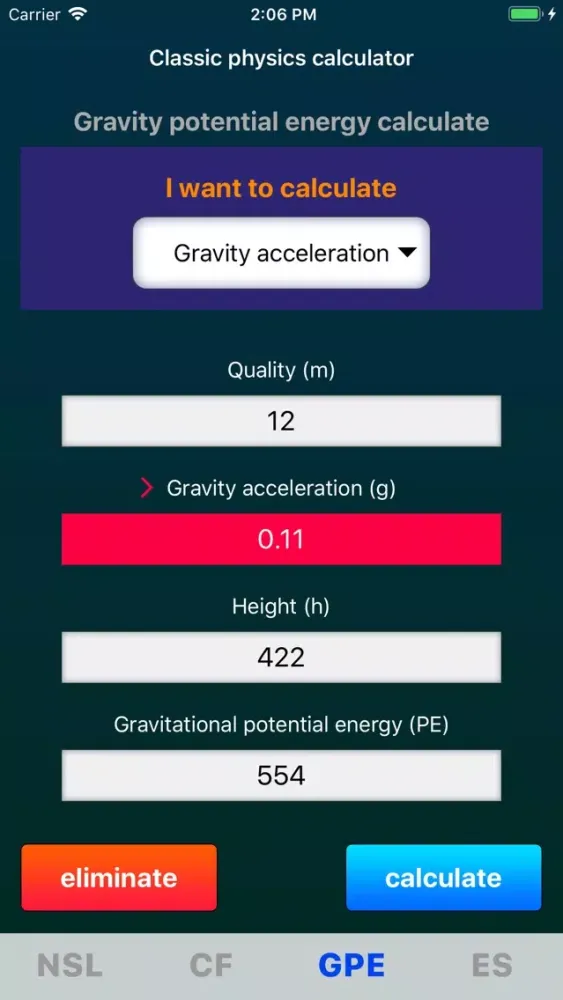 Capturas de tela do Classic physics calculator
