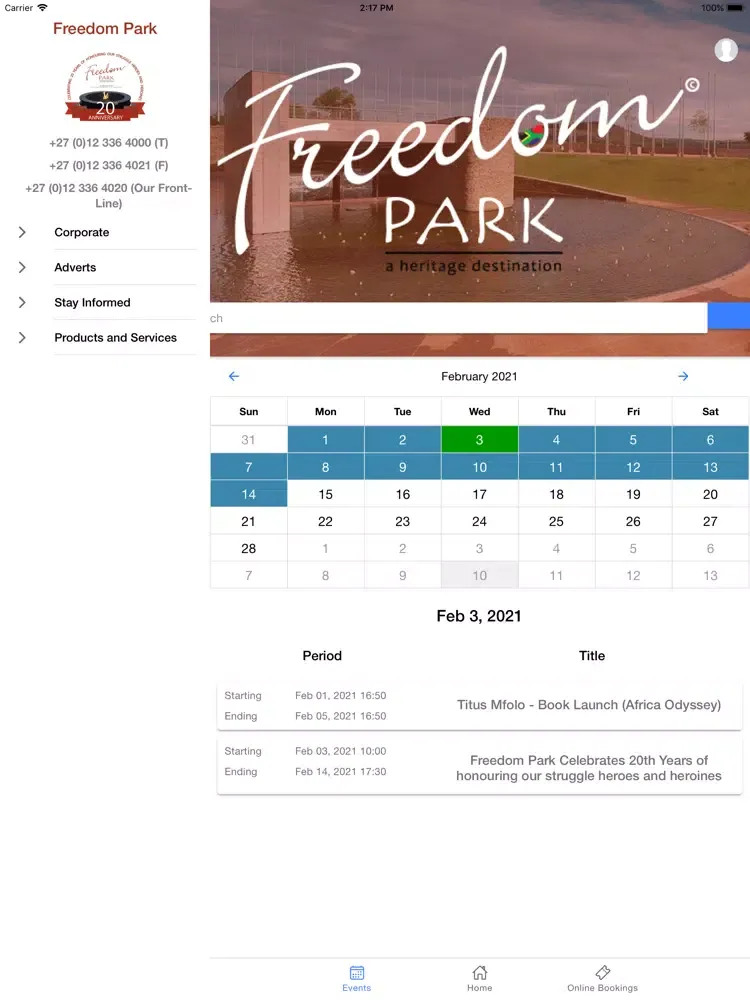 Ảnh chụp màn hình của Freedom Park App iPad 