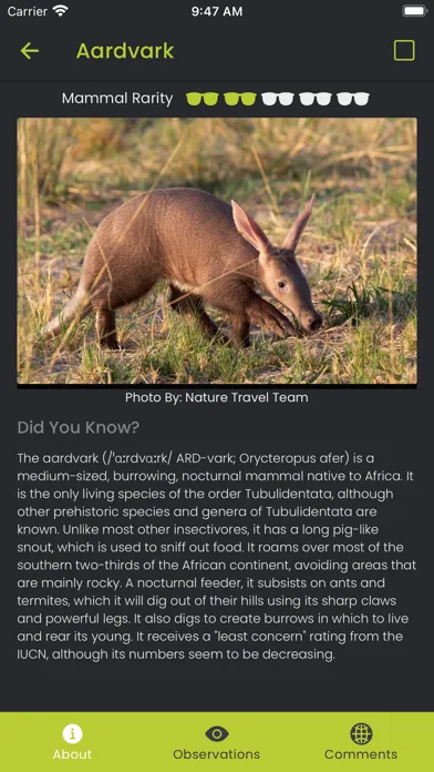 Capturas de tela do Zambia Bird & Mammal Checklist