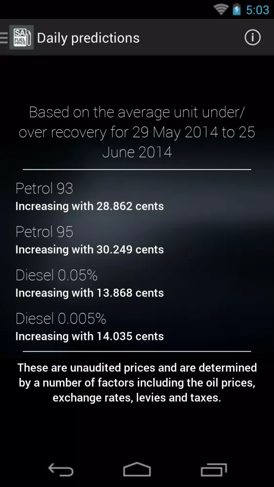 Captures d'écran de SA Fuel Price