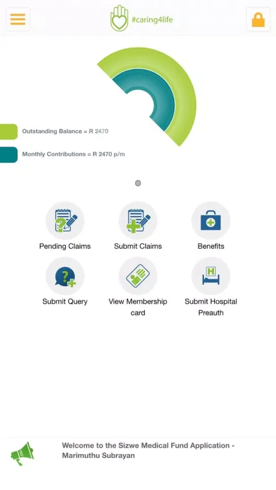 Ảnh chụp màn hình của Sizwe Member Medical Aid App