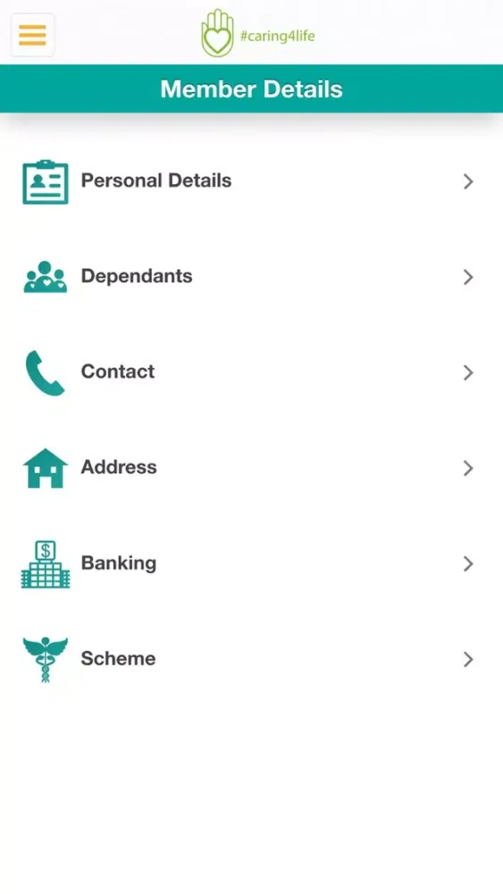 Ảnh chụp màn hình của Sizwe Member Medical Aid App