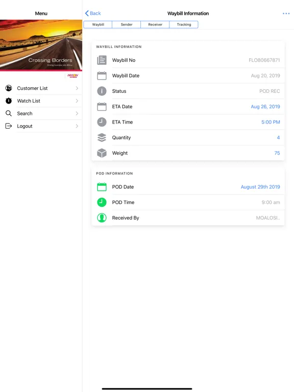 Ảnh chụp màn hình của Triton Express iPad 