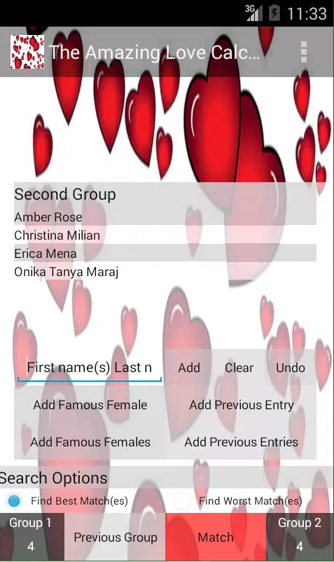 Tangkapan skrin The Amazing Love Calculator