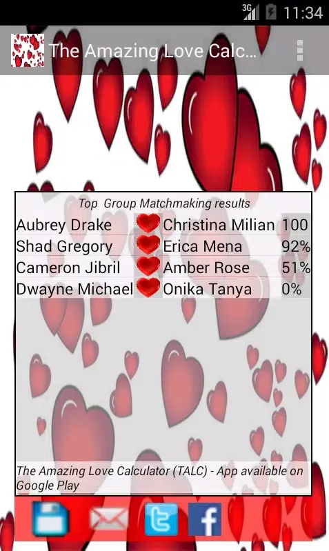 Tangkapan skrin The Amazing Love Calculator