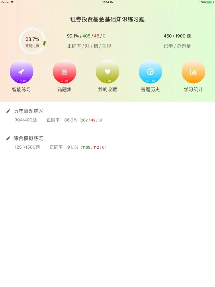 Zrzuty ekranu 基金从业考试（证券投资基金基础知识）专项练习题 iPad 