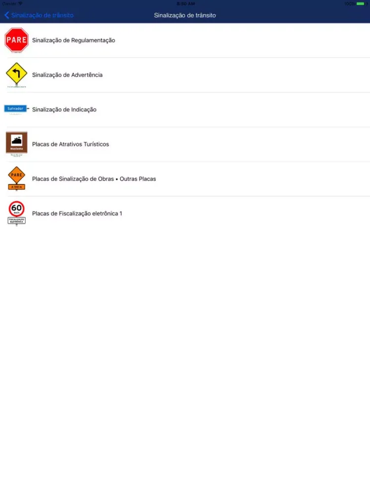 Ảnh chụp màn hình của Sinalização de trânsito iPad 