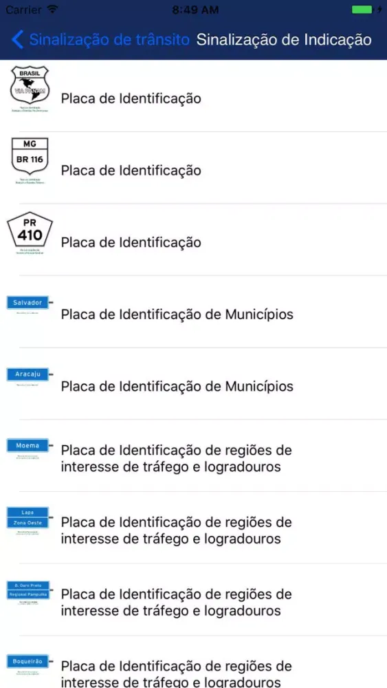 Ảnh chụp màn hình của Sinalização de trânsito