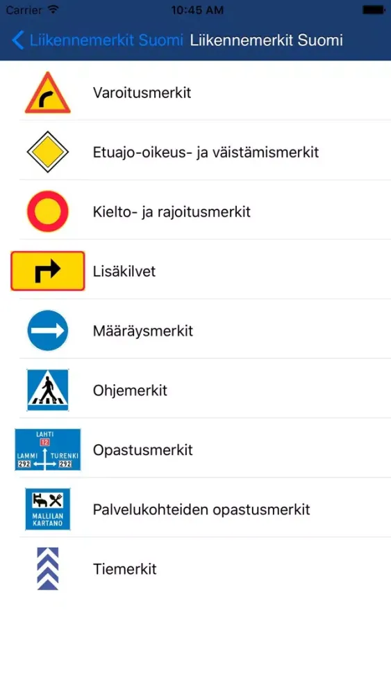Zrzuty ekranu Liikennemerkit Suomi