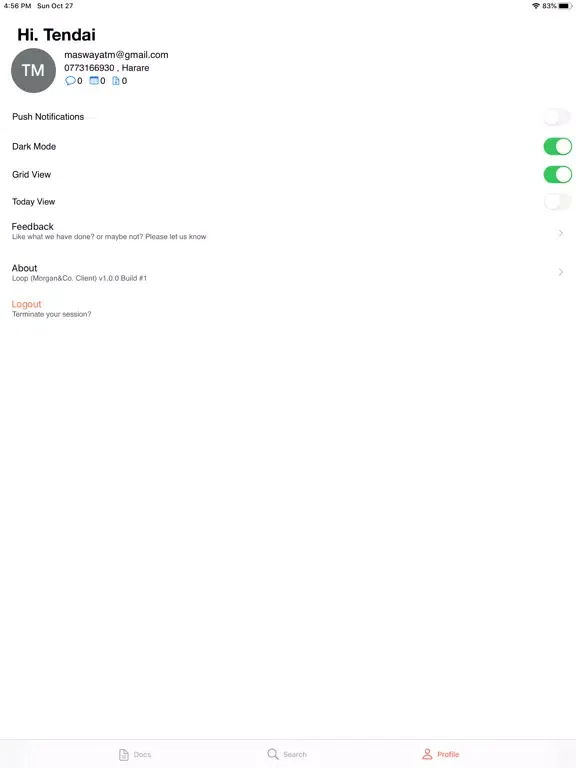 Ảnh chụp màn hình của Loop Client iPad 