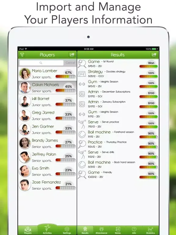 ภาพหน้าจอของ iGrade for Tennis Coach iPad 