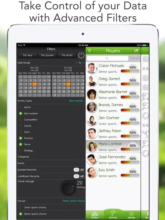 ภาพหน้าจอของ iGrade for Tennis Coach iPad 
